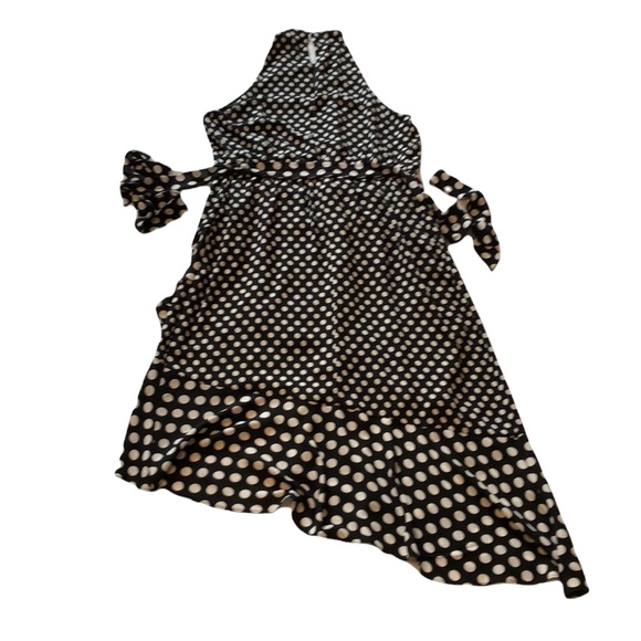 Express Black & White Polka Dot Cocktail Dress with Asymmetrical Ruffled Hemline - Picture 2 of 12